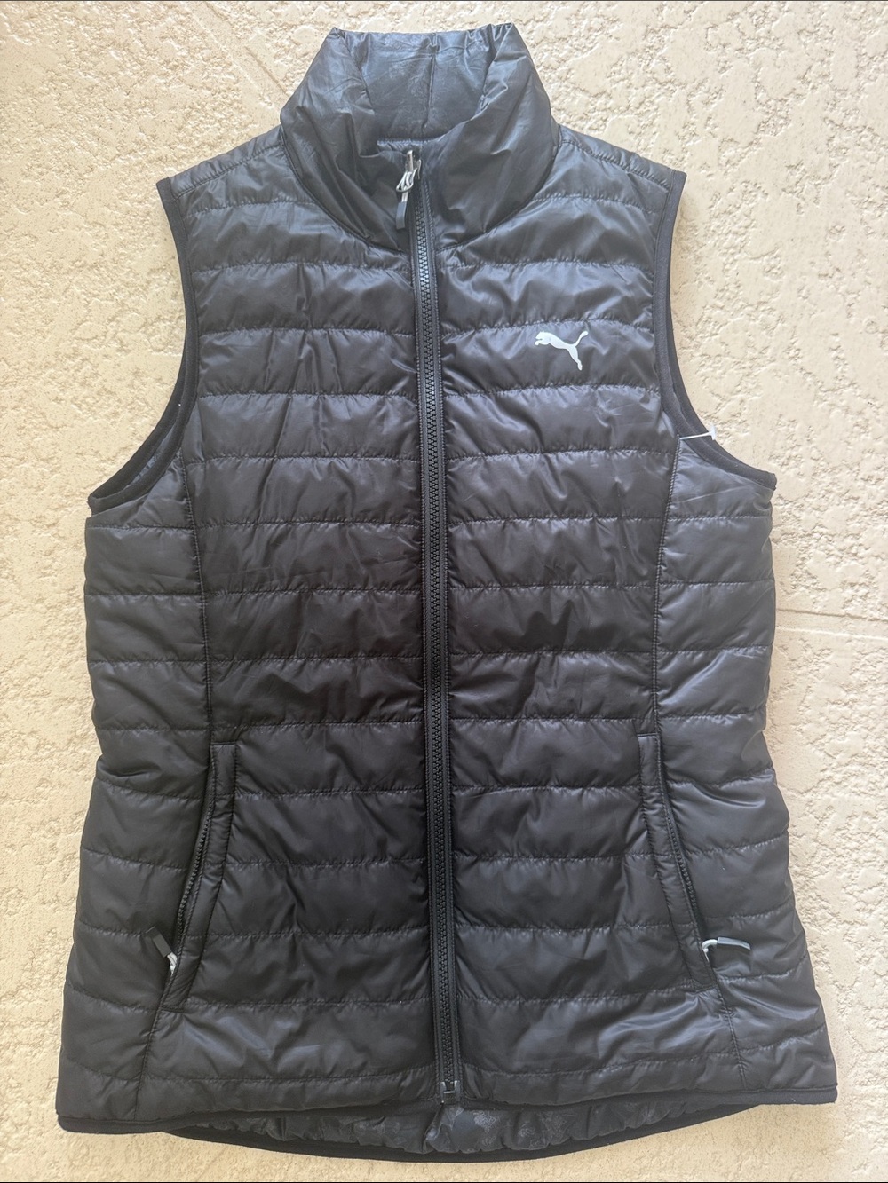Puma Women's Black Quilted Puffer Vest with Logo